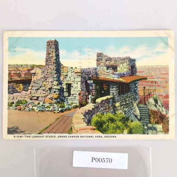 Lookout Studio Grand Canyon National Park Arizona 1940s Linen Postcard 1950 AZ - Picture 1 of 2